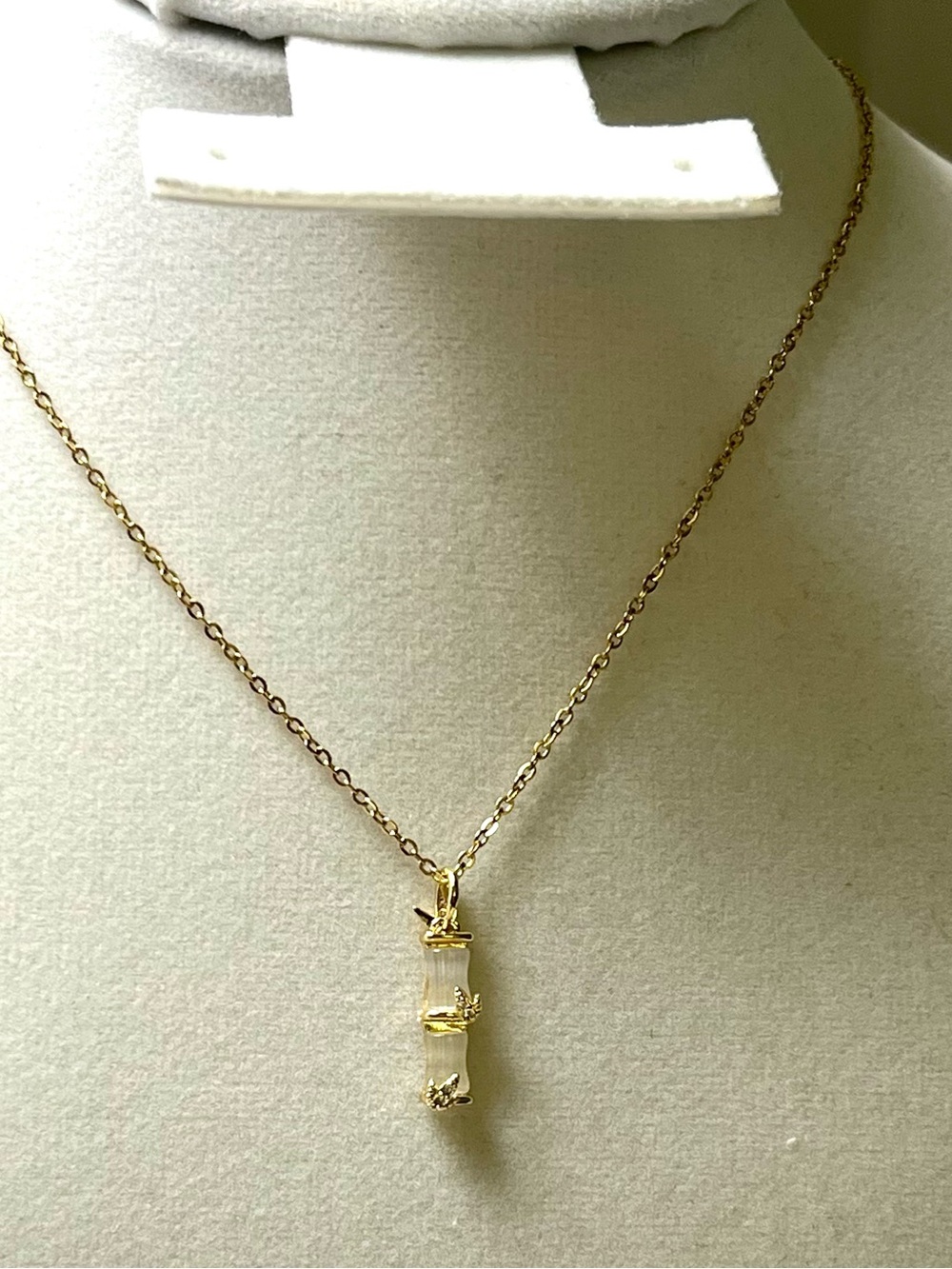 Gold Tone Bamboo Pendant Necklace